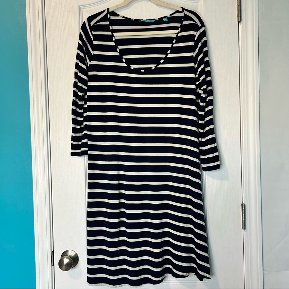 Tori Richards Dress Women’s Large Navy and White Striped Honolulu Resort Wear